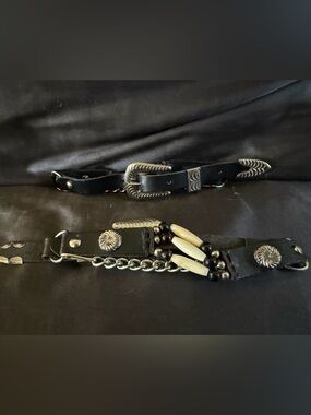 Vintage 80’s Boot Straps in Black Leather w/Silver Hardware Artisan Bead Accents